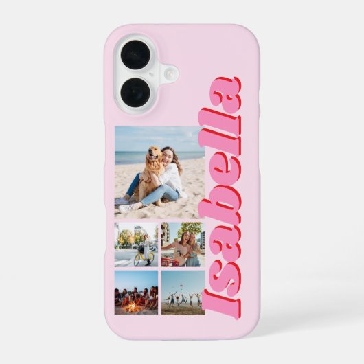 Moderne Roze Monogram 5 Foto Collage iPhone 16 Hoesje (Achterkant)