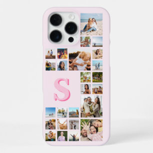 Moderne Roze Monogram Aangepaste 25 Foto Collage iPhone 16 Pro Max Hoesje