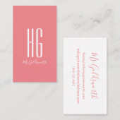 Moderne Roze Monogram Aanpasbaar Visitekaartje (Voorkant / Achterkant)