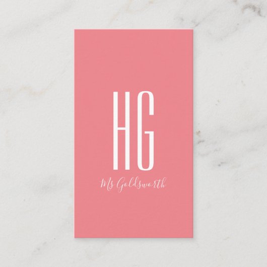 Moderne Roze Monogram Aanpasbaar Visitekaartje (Voorkant)