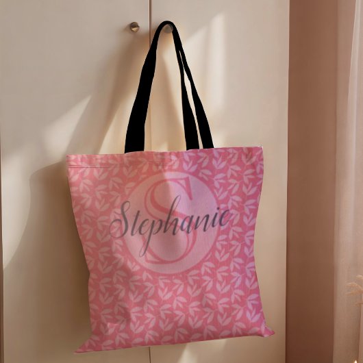 Moderne roze Monogram Botancial Tote Bag
