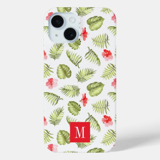 Moderne Roze Monogram Botanische Palmbladeren Case-Mate iPhone Case (Achterkant)
