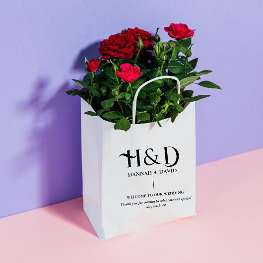 Moderne Roze Monogram Bruiloft Welkom Gast Medium Cadeauzakje