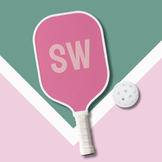 Moderne Roze Monogram Initiaal Pickleball Paddle
