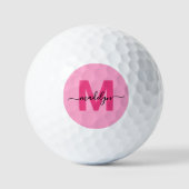Moderne Roze Monogram Met Naam Er Op Golfballen (Voorkant)