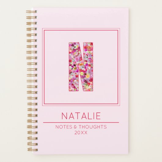 Moderne Roze Monogram Naam Letter N Planner (Voorkant)