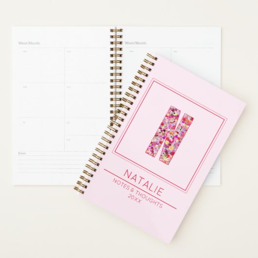 Moderne Roze Monogram Naam Letter N Planner (Display)