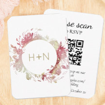 Moderne roze monogram RSVP met QR-code