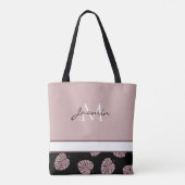 Moderne Roze Monogram Tropisch Blad Tote Bag (Achterkant)