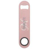Moderne roze monogramme naambalk speed flessenopener (Achterkant)