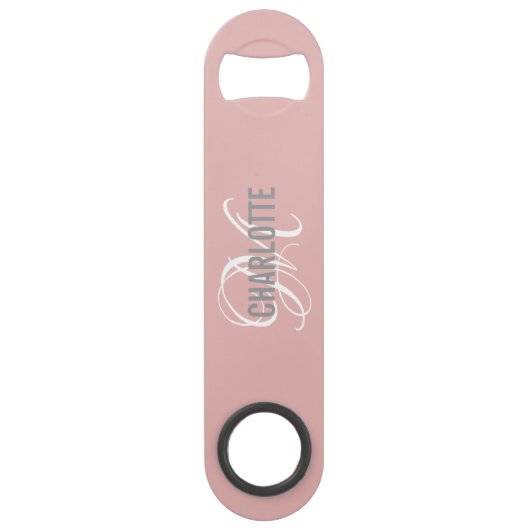 Moderne roze monogramme naambalk speed flessenopener (Achterkant)