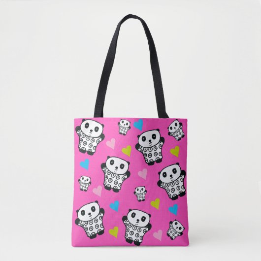 Moderne Roze Mooie Kawaii Panda Beer Harten Tote Bag (Voorkant)
