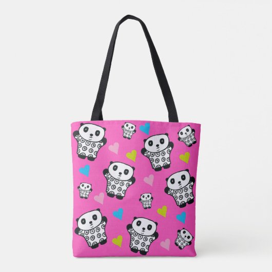 Moderne Roze Mooie Kawaii Panda Beer Harten Tote Bag (Achterkant)