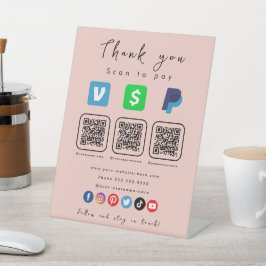 Moderne Roze Multi QR Code Paypal Venmo Cash App Reclamebord Met Voetstuk