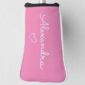 Moderne Roze Naam Aangepaste Schattige Golfheadcover (Draai 90)