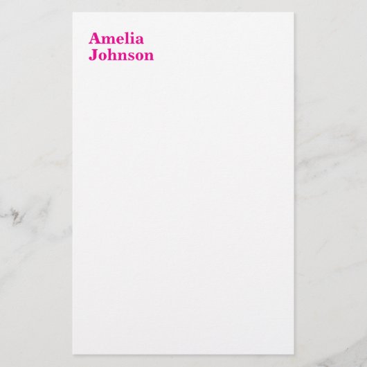 Moderne Roze Naam Minimalistisch Professioneel Briefpapier (Voorkant)