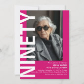 Moderne Roze NEGENTIG Foto 90ste Verjaardagsfeest Kaart (Voorkant)