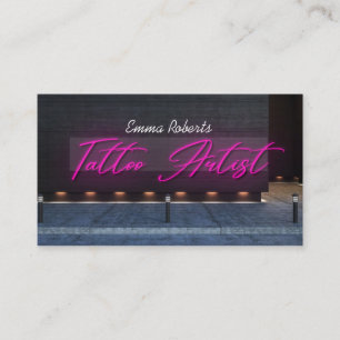 Moderne roze neon- en roke Tattoo artiest Visitekaartje