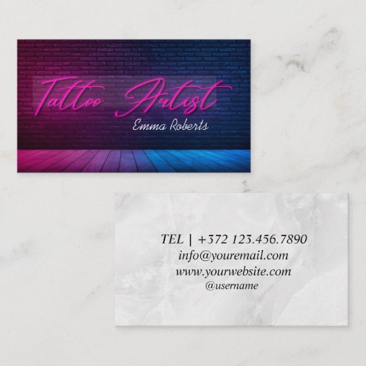 Moderne roze neon en roke Tattoo artistieke bedrij Visitekaartje (Voorkant / Achterkant)