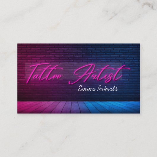 Moderne roze neon en roke Tattoo artistieke bedrij Visitekaartje (Voorkant)