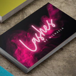 Moderne roze neon- en rookas-/eyelash-uitbreidinge visitekaartje