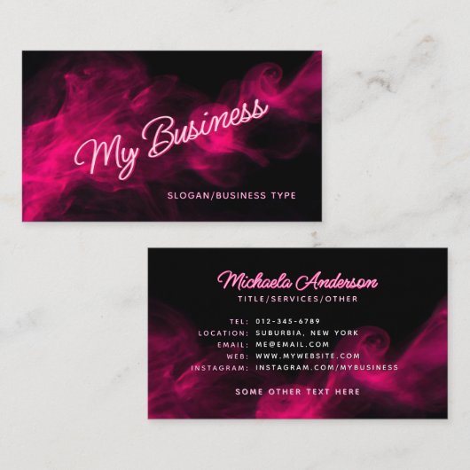 Moderne Roze Neon & Rook Visitekaartje (Voorkant / Achterkant)