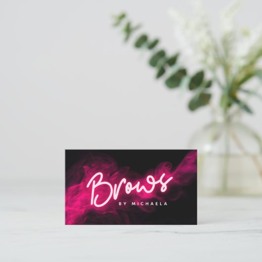 Moderne Roze Neon & Smoke Brow Microblading/Shapin Visitekaartje (Staand voorkant)