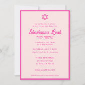Moderne Roze Neon Tropische Bat Mitzvah Uitnodigin Kaart (Voorkant)