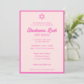 Moderne Roze Neon Tropische Bat Mitzvah Uitnodigin Kaart (Staand voorkant)