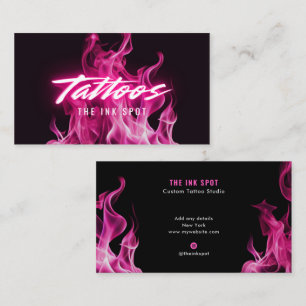Moderne Roze Neon Vlammen Tatoeage Kunstenaar Visitekaartje