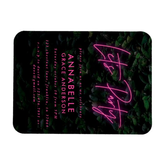 Moderne roze neonbladerblad laat partij hedendaags magneet (Horizontaal)