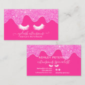 Moderne, roze neonroze glitter druipt wimpers visitekaartje (Voorkant / Achterkant)