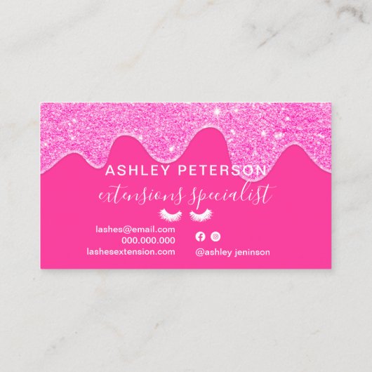 Moderne, roze neonroze glitter druipt wimpers visitekaartje (Achterkant)