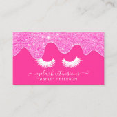 Moderne, roze neonroze glitter druipt wimpers visitekaartje (Voorkant)