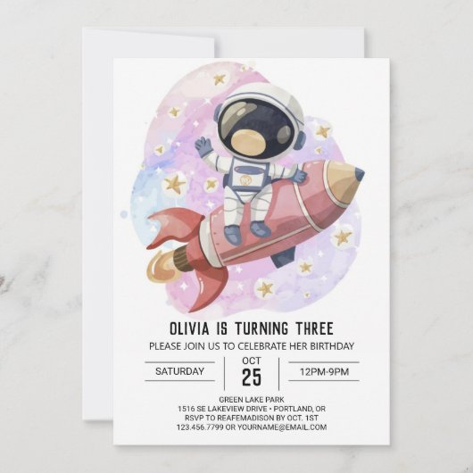 Moderne roze Odyssey astronaut verjaardag Kaart (Voorkant)