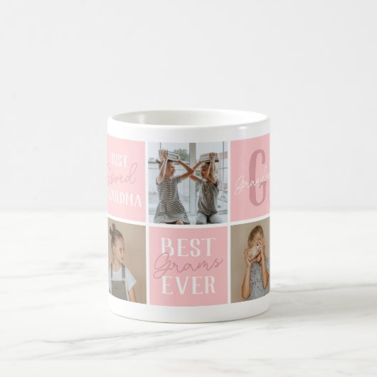 Moderne roze oma fotocollage koffiemok (Center)