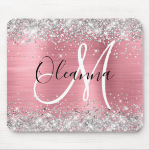 Moderne Roze Ombre Folie Zilver Glitter Monogram Muismat