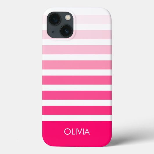 Moderne Roze Ombre Gestreepte Gepersonaliseerde Na Case-Mate iPhone Case (Achterkant)