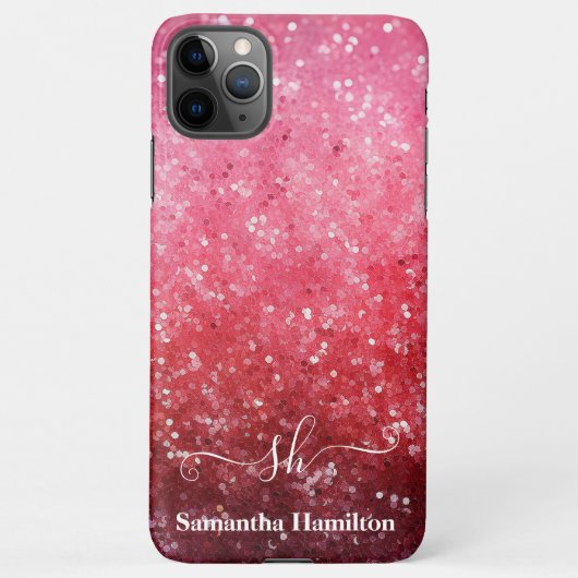 Moderne Roze Ombre Glitter Monogrammed Chique Cust iPhone Hoesje (Achterkant)