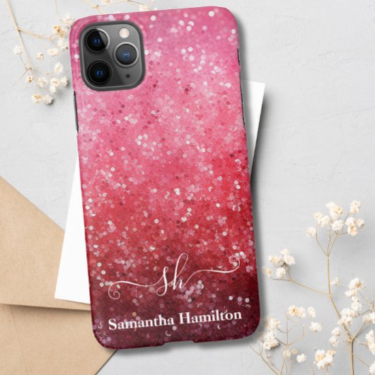 Moderne Roze Ombre Glitter Monogrammed Chique Cust iPhone Hoesje