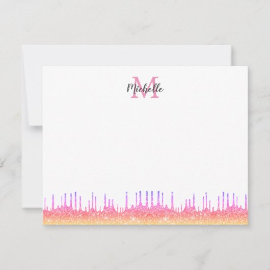 Moderne roze ombre glitter Strijdt Manuscript Mono Notitiekaartje (Voorkant)