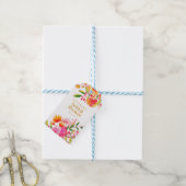Moderne Roze Oranje Aquarel Bloem Bruidsdouche Cadeaulabel (Met Touw)
