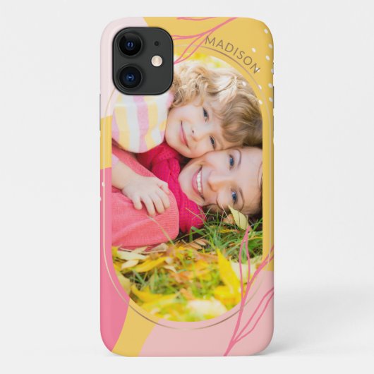 Moderne Roze Oranje Bloem Foto Persoonlijke Naam Case-Mate iPhone Case (Achterkant)