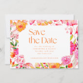 Moderne roze Oranje bloemen Eenvoudig huwelijk Save The Date (Voorkant)