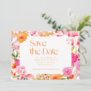 Moderne roze Oranje bloemen Eenvoudig huwelijk Save The Date
