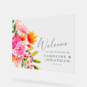 Moderne Roze Oranje Bloemige Trouw Welkom Acryl Bord (Hoek)