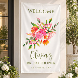 Moderne Roze Oranje Bloemrijke Bruiloft Feest Welk Spandoek