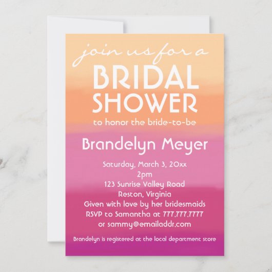 Moderne Roze Oranje Bridal Shower Invitations Kaart (Voorkant)