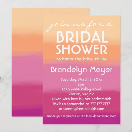 Moderne Roze Oranje Bridal Shower Invitations Kaart (Voorkant / Achterkant)