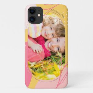 Moderne roze Oranje Floral Foto Persoonlijke naam Case-Mate iPhone Case